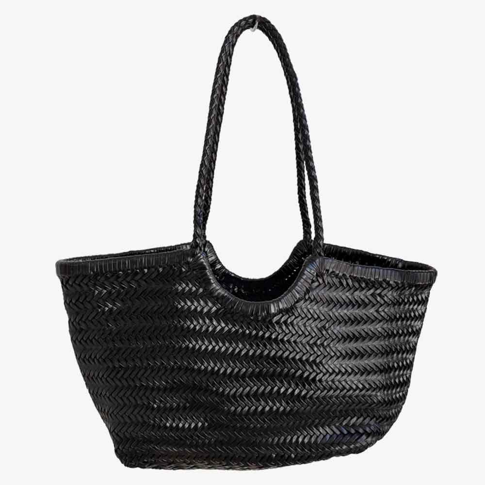 Bolso Capazo Negro de Piel Trenzada