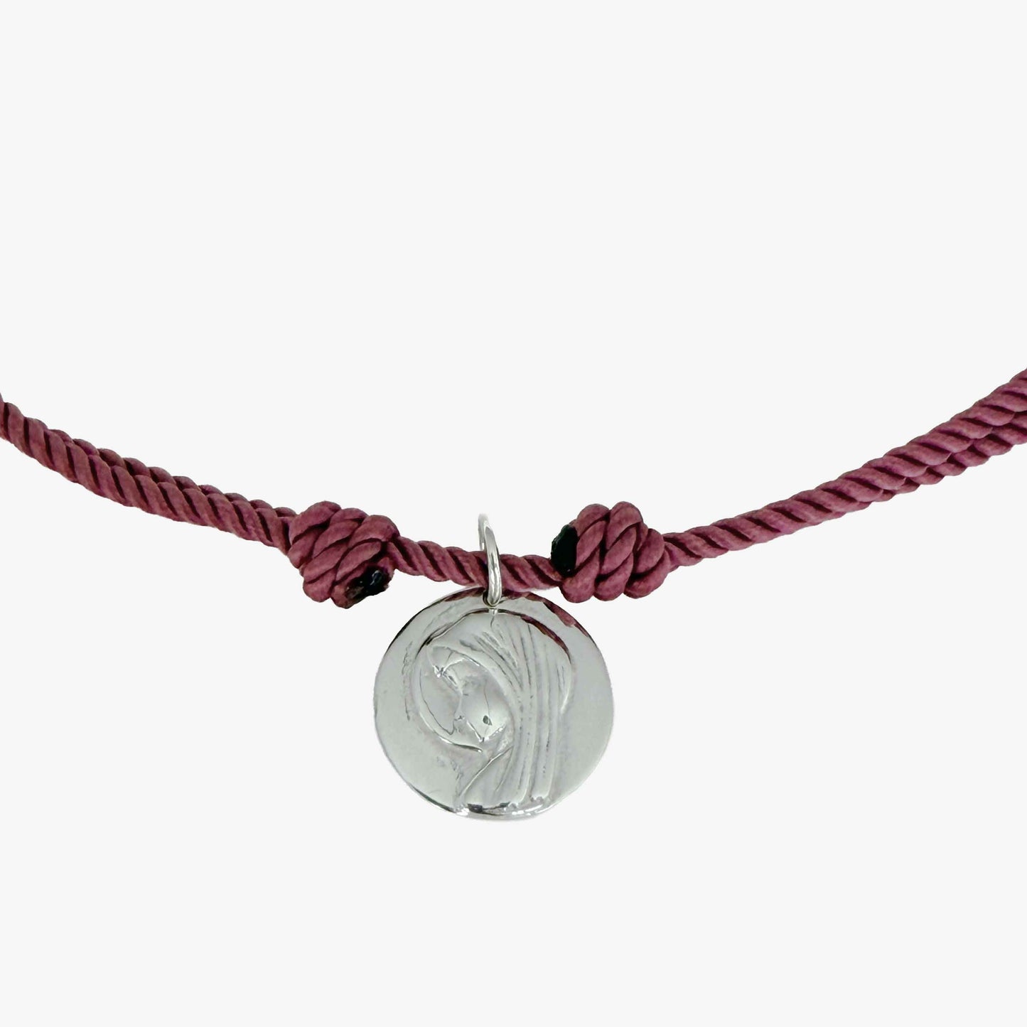 Collar Personalizado de Plata con Medalla Virgen Niña Relieve Y Cordón Trenzado Rosa