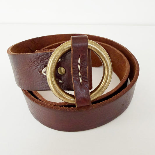 Cinturón de Cuero Marrón con Hebilla Circular Dodada