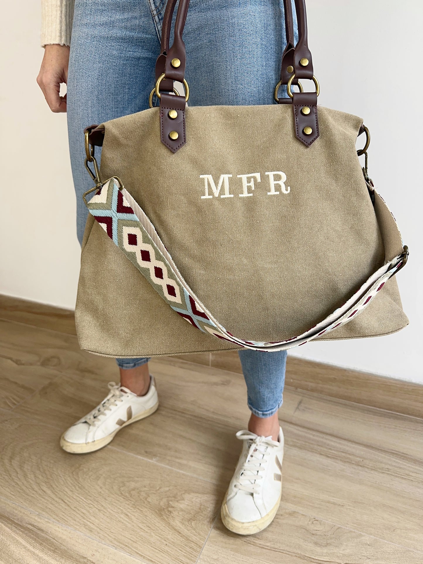 Bolso de Lona y Piel Personalizado con Iniciales
