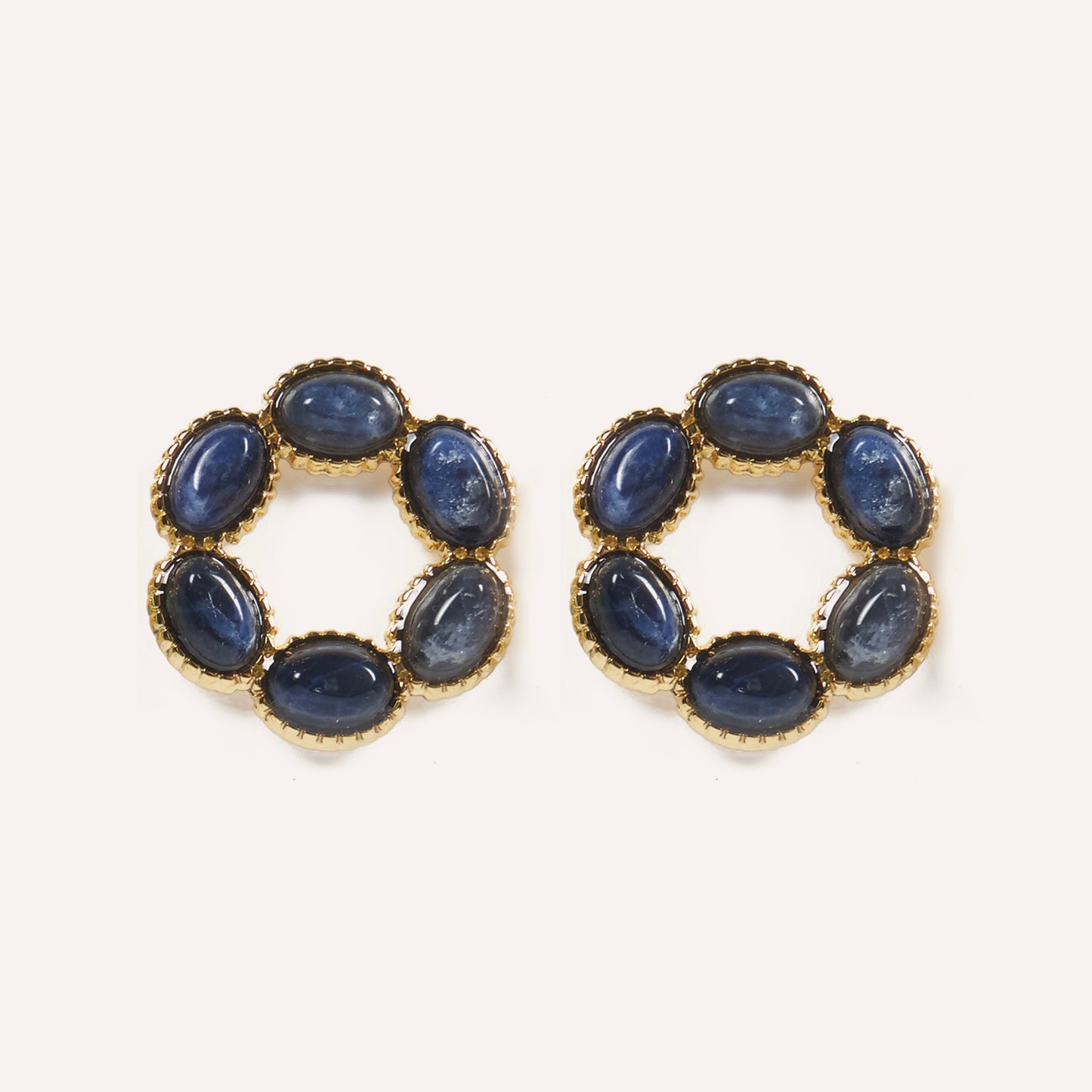 Pendientes Aro Plano con Piedras Azul Oscuro