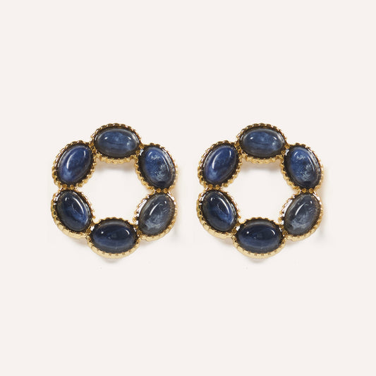 Pendientes Aro Plano con Piedras Azul Oscuro