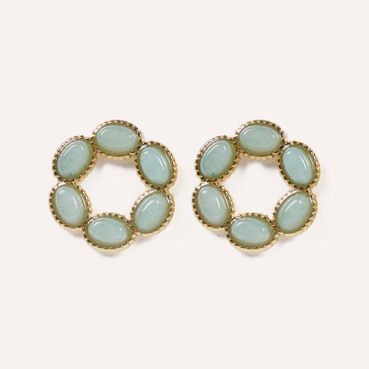 Pendientes Aro Plano con Piedras Verde Agua