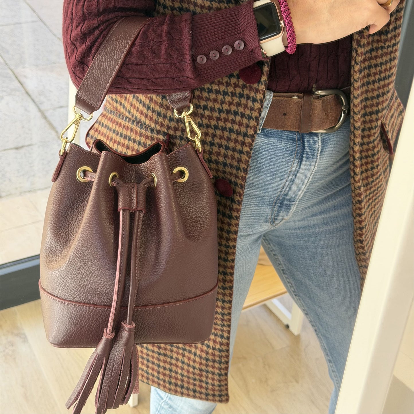 Bolso Bombonera Pequeña Piel Burdeos