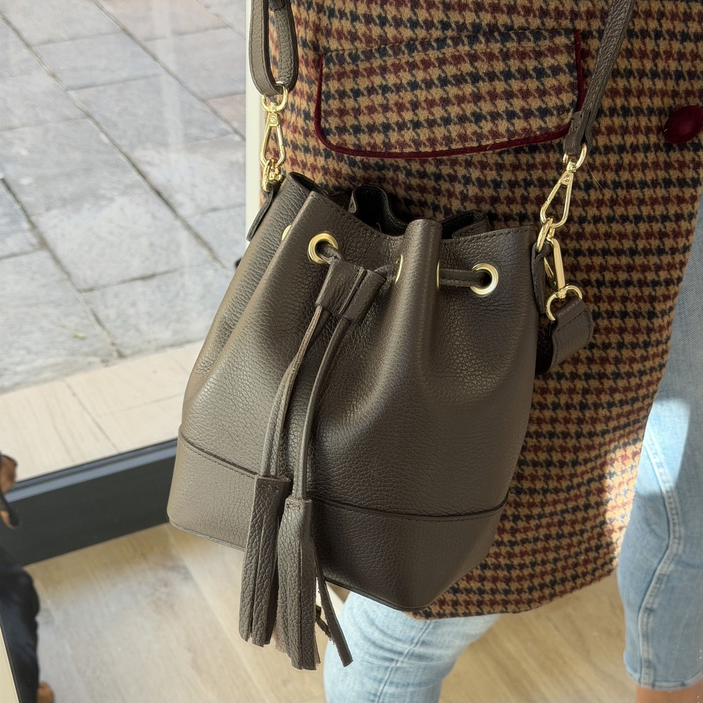 Bolso Bombonera Pequeña Piel Marrón Chocolate