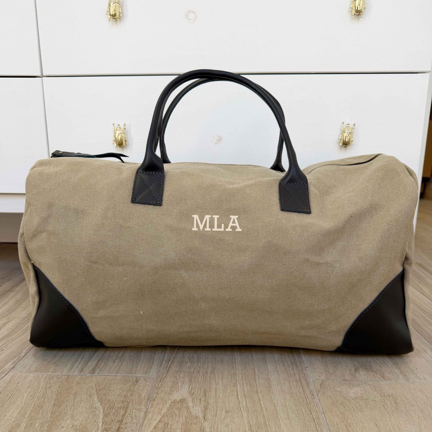 Bolsa de Fin de Semana Weekend Bag de Lona Topo y Piel