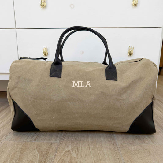 Bolsa de Fin de Semana Weekend Bag de Lona Topo y Piel