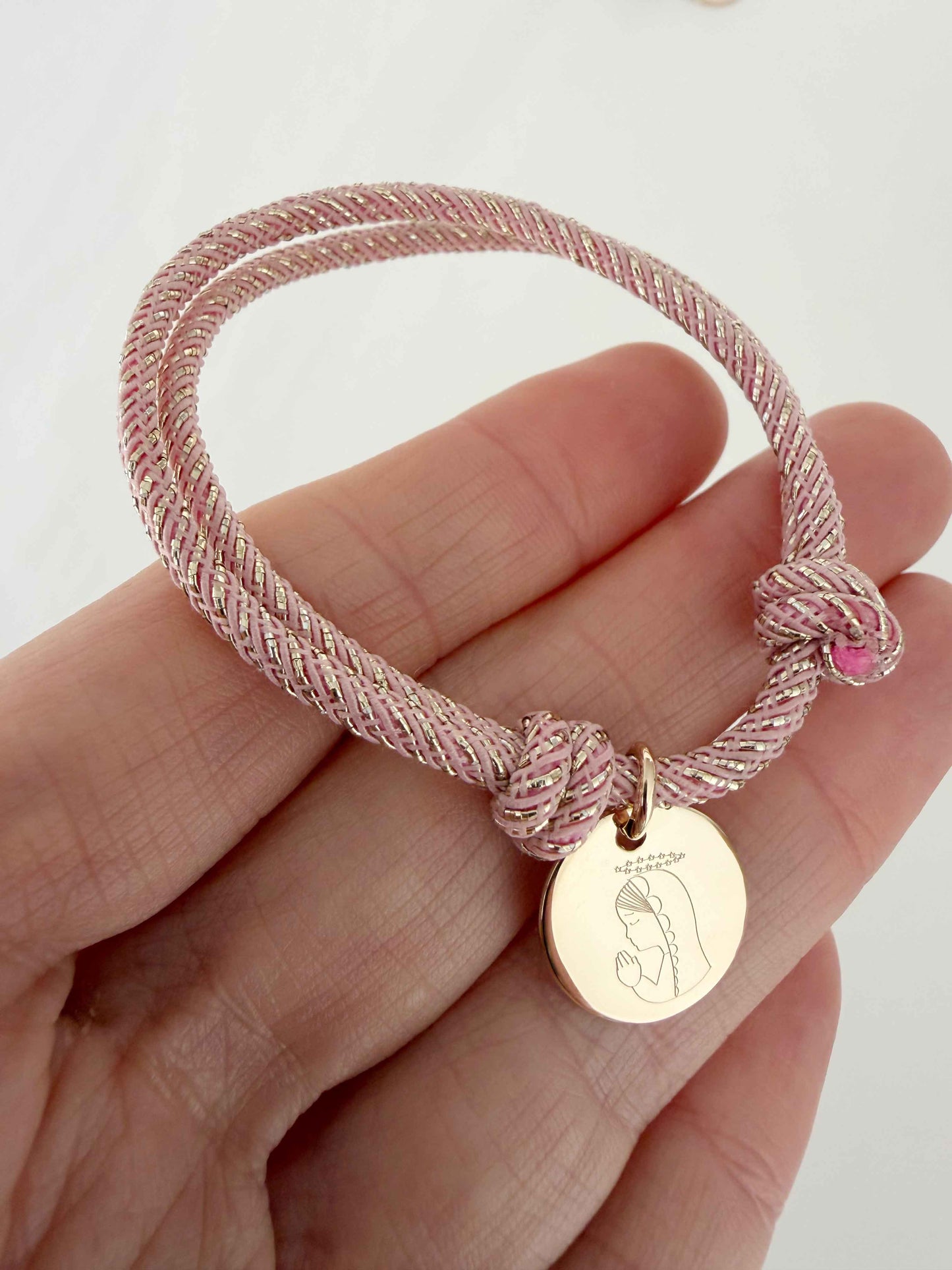 Pulsera Virgen niña con cordón fantasía Rosa para Niña