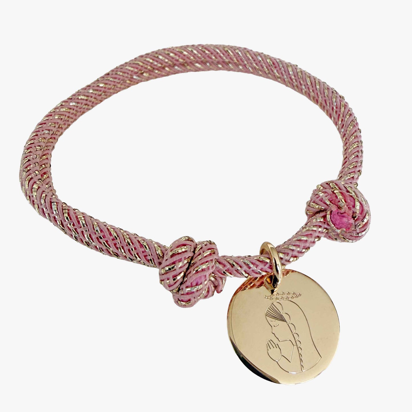 Pulsera Virgen niña con cordón fantasía Rosa para Niña
