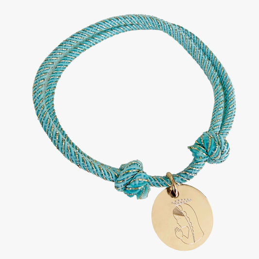Pulsera Virgen niña con cordón fantasía Verde Agua para Niña