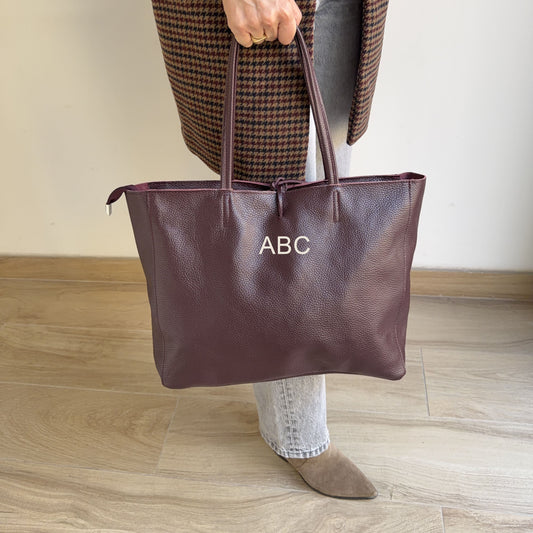 Bolso Shopping Burdeos de Piel Personalizado con Iniciales