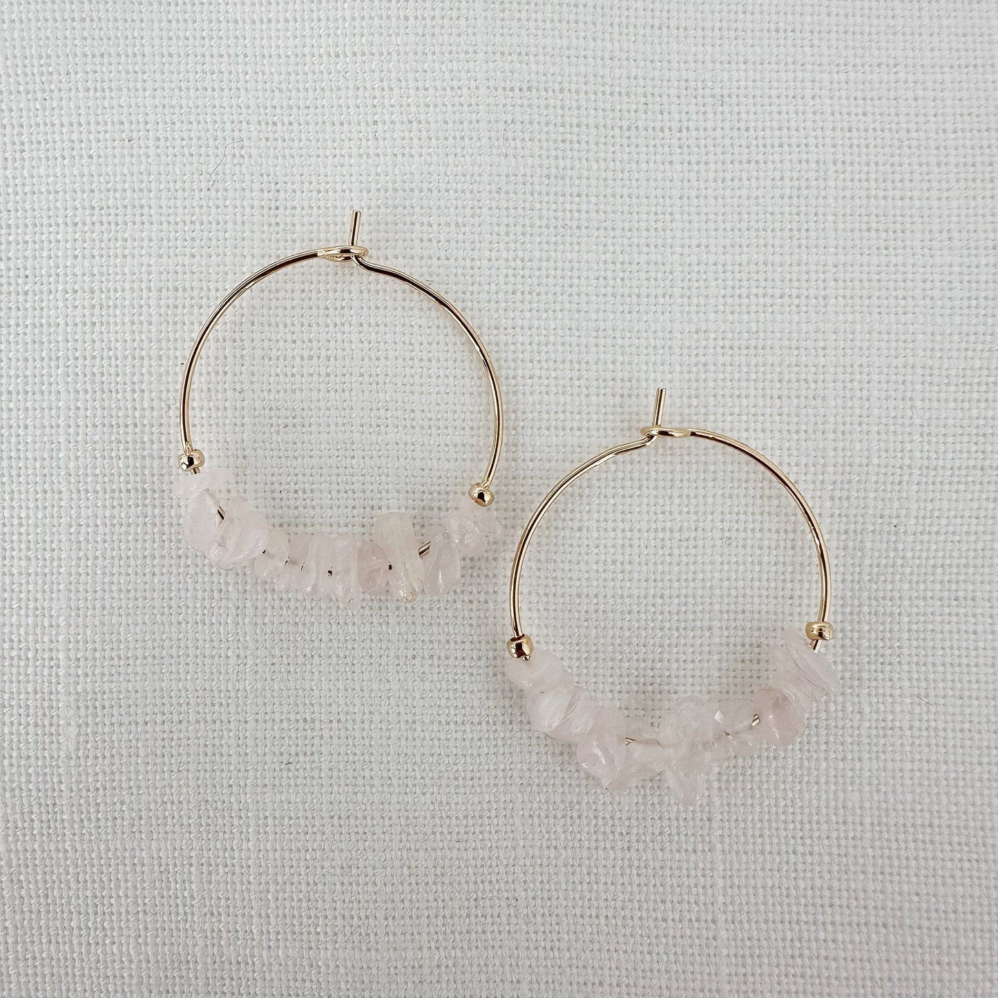 Pendientes Aro con Baño de Oro y Piedras de Cuarzo Rosa