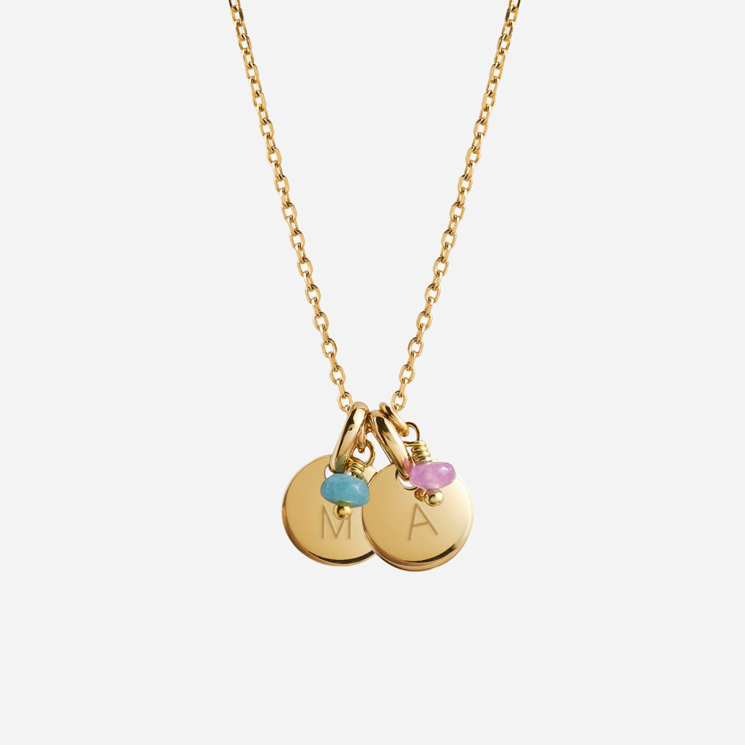 Collar Personalizado con 2 Medallas Pequeñas con Baño de Oro Y Piedras