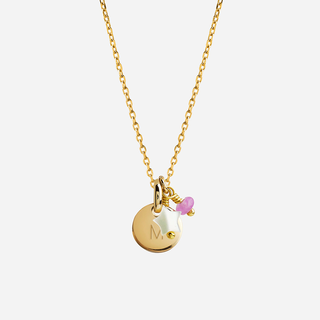 Collar Personalizado con Medalla Pequeña con Baño de Oro, Piedra Y Estrella