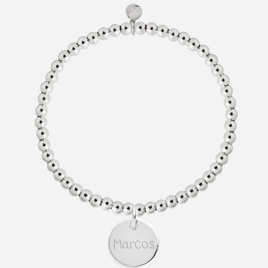 Pulsera Personalizada con Bolitas de Plata con una medalla