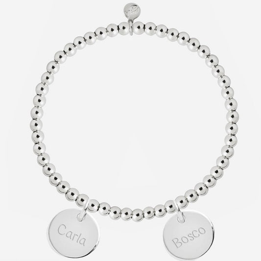 Pulsera Personalizada con Bolitas de Plata con dos medallas