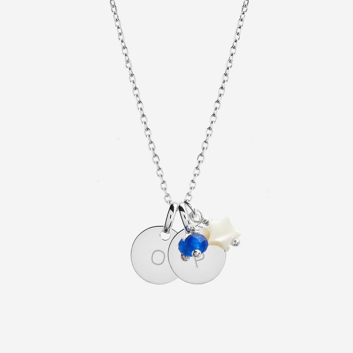 Collar Personalizado con 2 Medallas Pequeñas de Plata, Estrella y Piedra