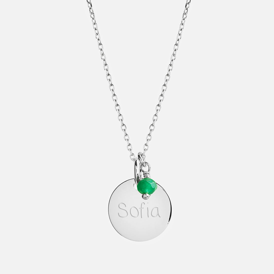Collar Personalizado con Medalla Mediana de Plata grabada y Piedra