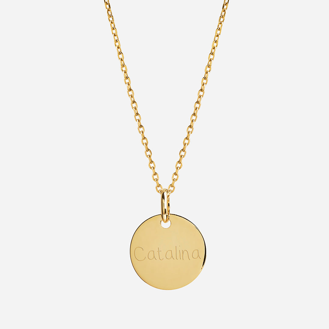 Collar Personalizado con Medalla Mediana con Baño de Oro Grabada