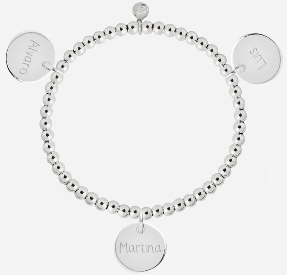 Pulsera Personalizada con Bolitas de Plata con tres medallas