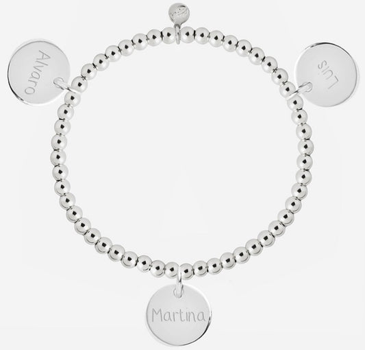 Pulsera Personalizada con Bolitas de Plata con tres medallas