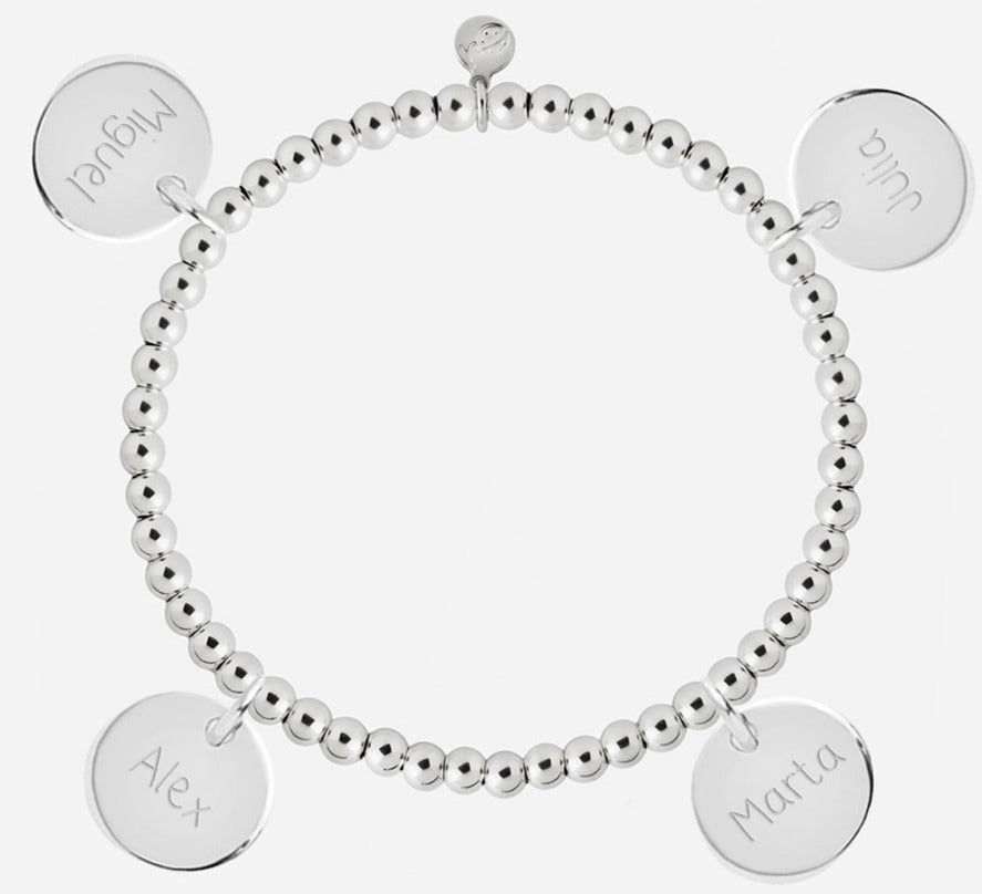 Pulsera Personalizada con Bolitas de Plata con cuatro medallas