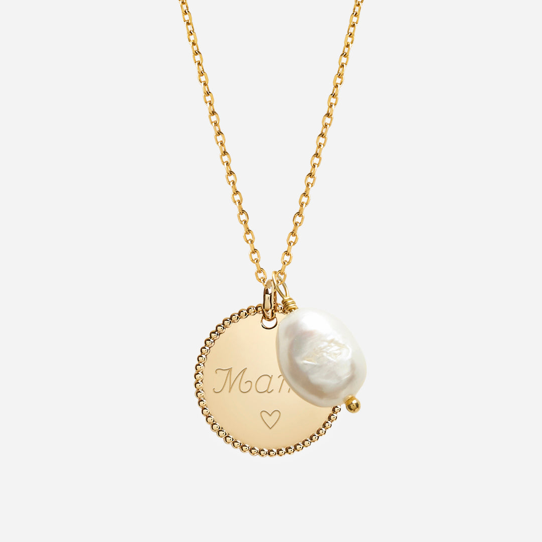 Collar con Medalla contorneada con baño de Oro Personalizado con Inicial y Perla - MG Atelier