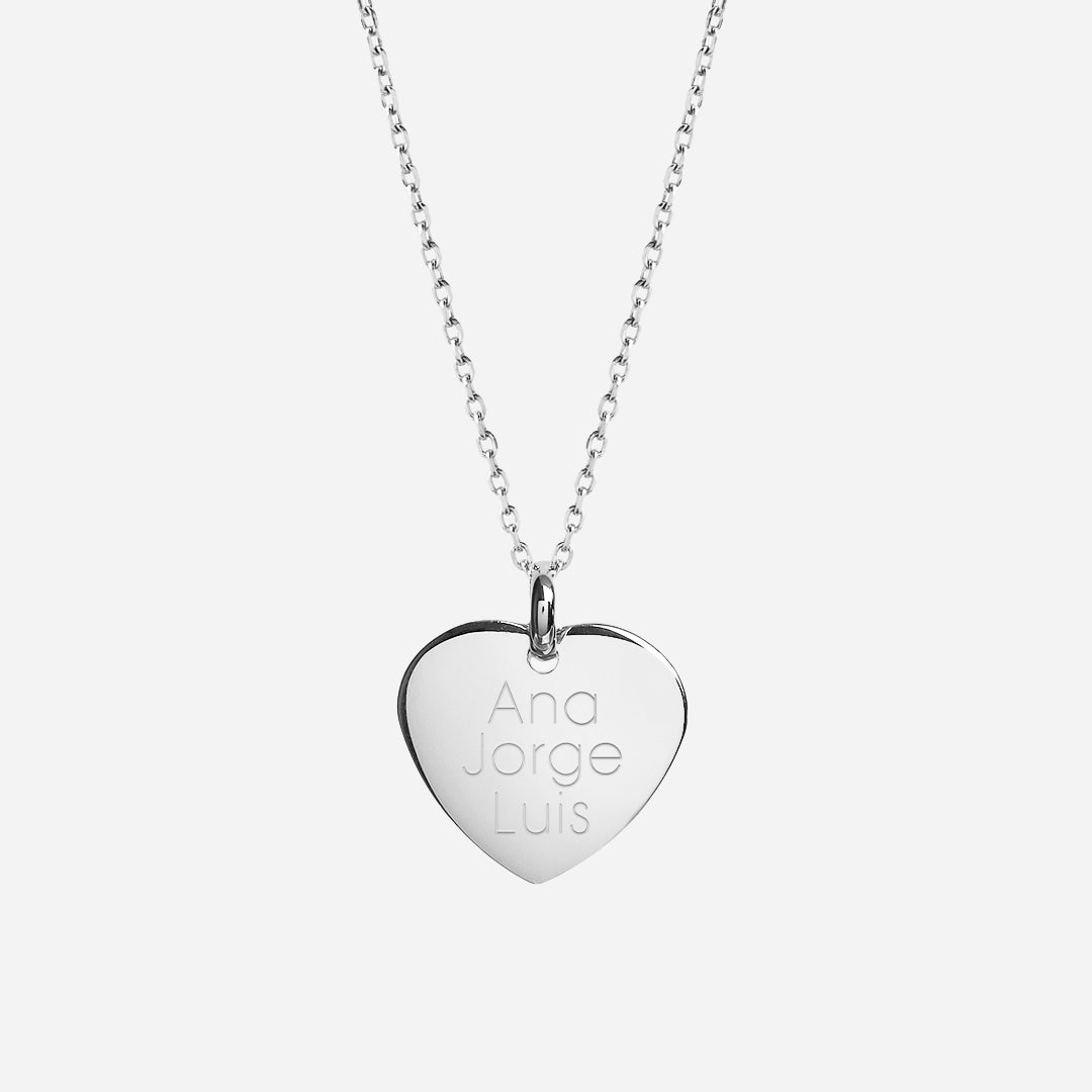 Collar Personalizado con Corazón grande grabado de Plata