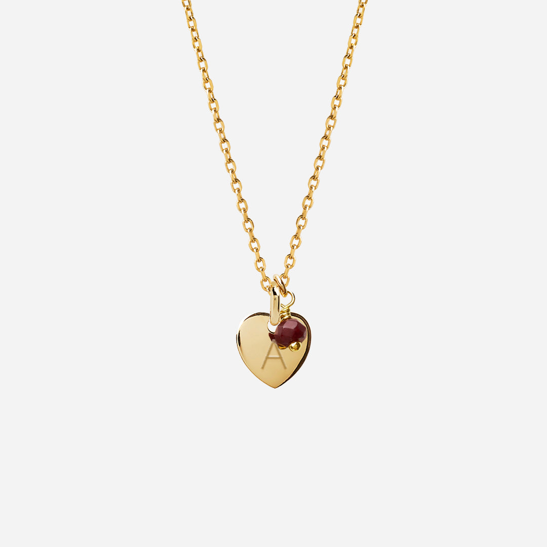 Collar Personalizado con Inicial en Medalla Corazón con Baño de Oro y Piedra
