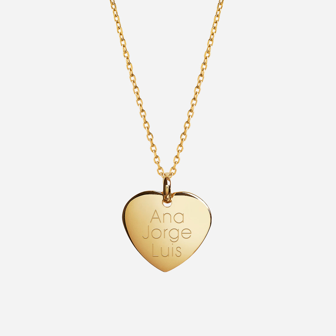 Collar Personalizado con Corazón grande grabado con baño de Oro