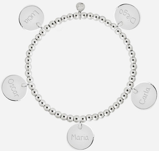 Pulsera Personalizada con Bolitas de Plata con cinco medallas