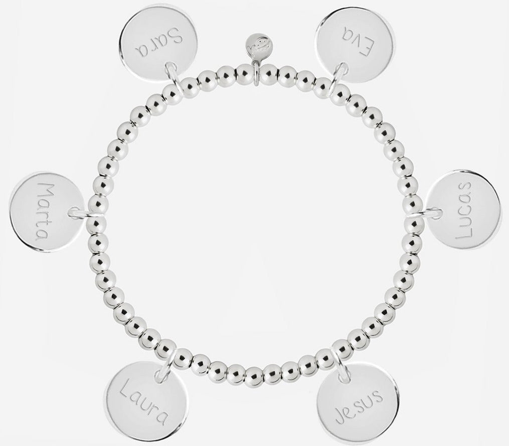 Pulsera Personalizada con Bolitas de Plata con seis medallas