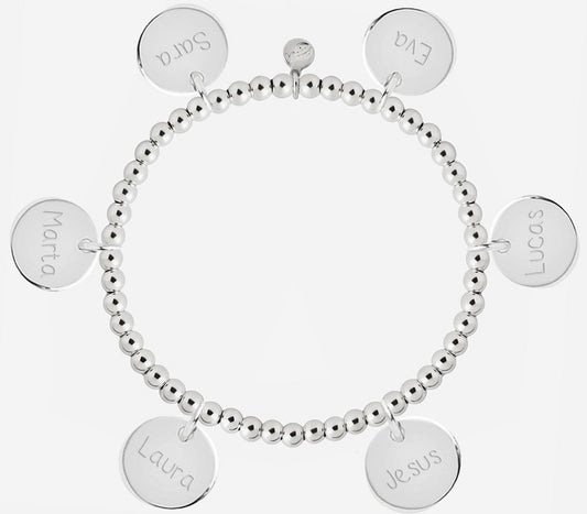 Pulsera Personalizada con Bolitas de Plata con seis medallas