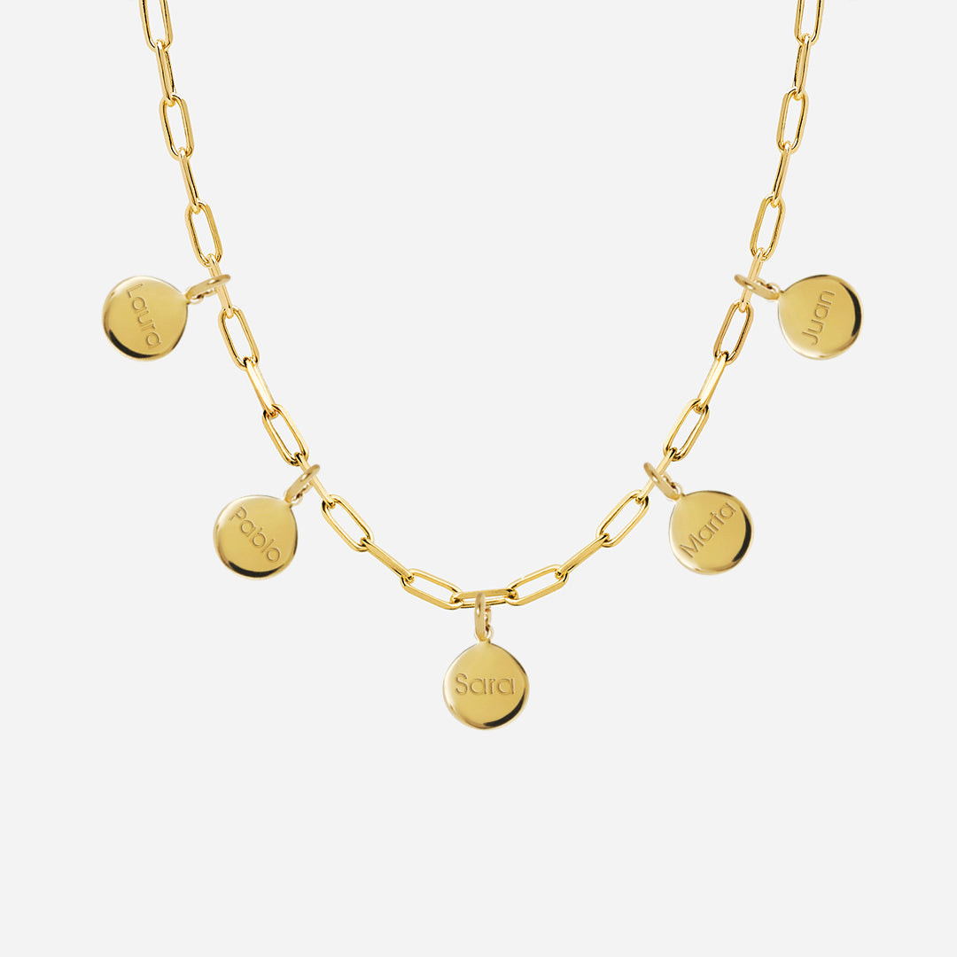 Collar Personalizado con Cadena Alargada con Baño de oro y cinco medallas