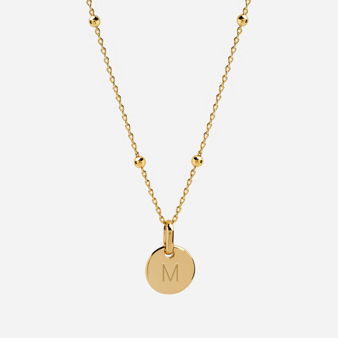 Collar Personalizado con Medalla Pequeña y Cadena de Bolitas con Baño de Oro - MG Atelier