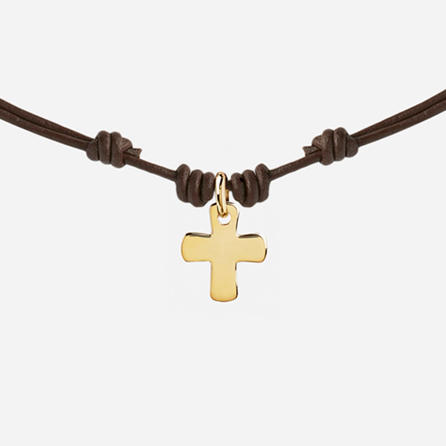 Collar de Cuero con Cruz con Baño de Oro para Niña o Niño personalizable