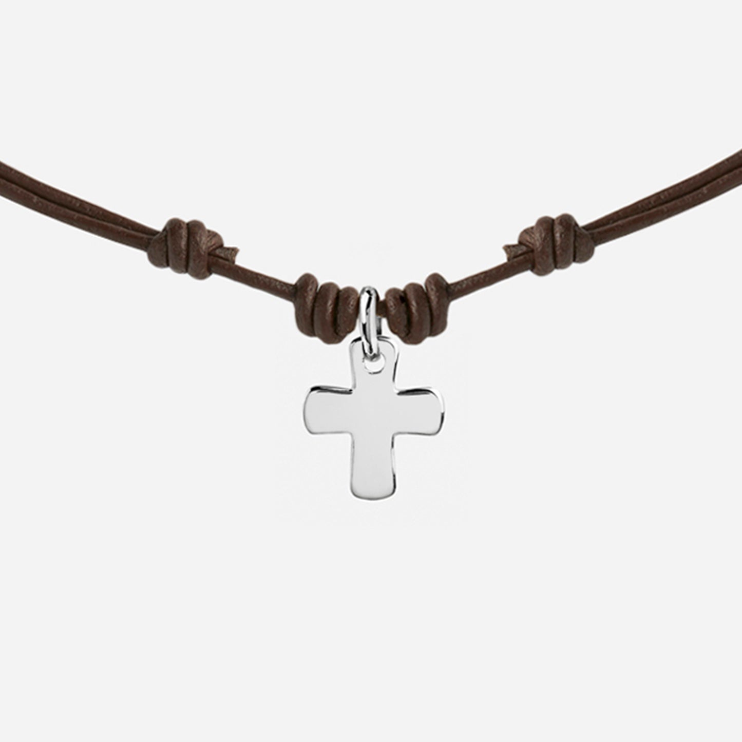 Collar de Cuero con Cruz de Plata para Niña o Niño personalizable