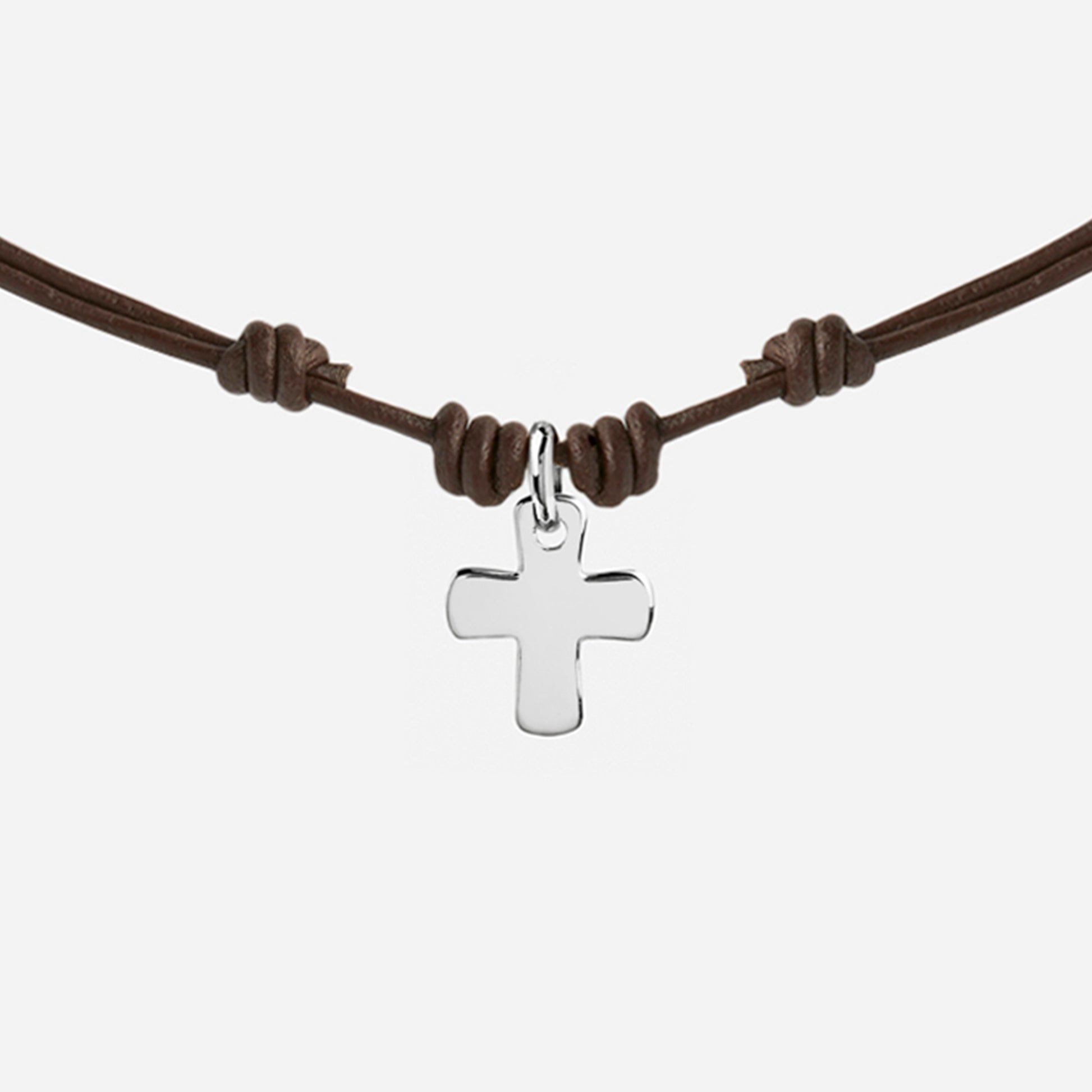Collar de Cuero con Cruz de Plata para Niña o Niño personalizable