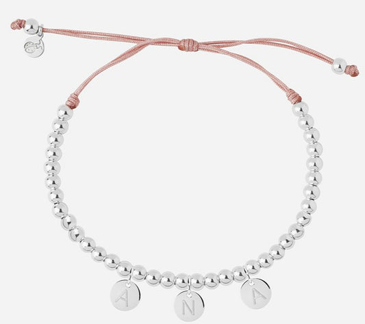 Pulsera Personalizada con bolitas de Plata y Cordón (Varias Medallas)