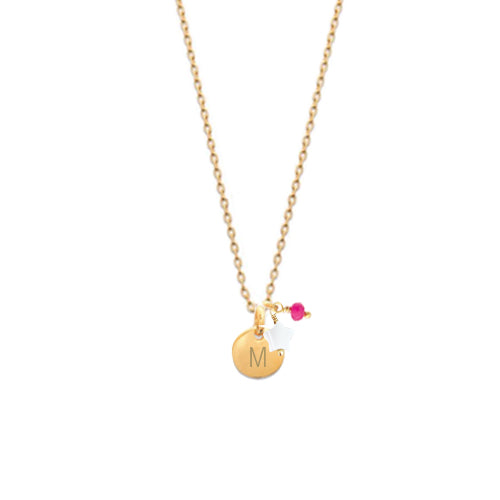Collar Personalizado con Medalla Pequeña con Baño de Oro, Piedra Y Estrella