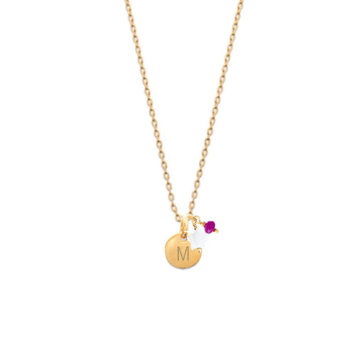 Collar Personalizado con Medalla Pequeña con Baño de Oro, Piedra Y Estrella