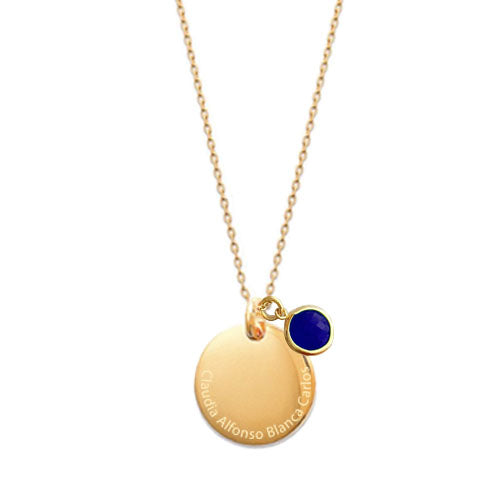 Collar Personalizado con Medalla grande con baño de Oro grabada y Piedra Semipreciosa