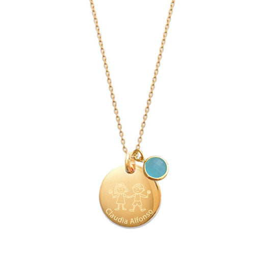 Collar Personalizado con Medalla grande con baño de Oro grabada y Piedra Semipreciosa