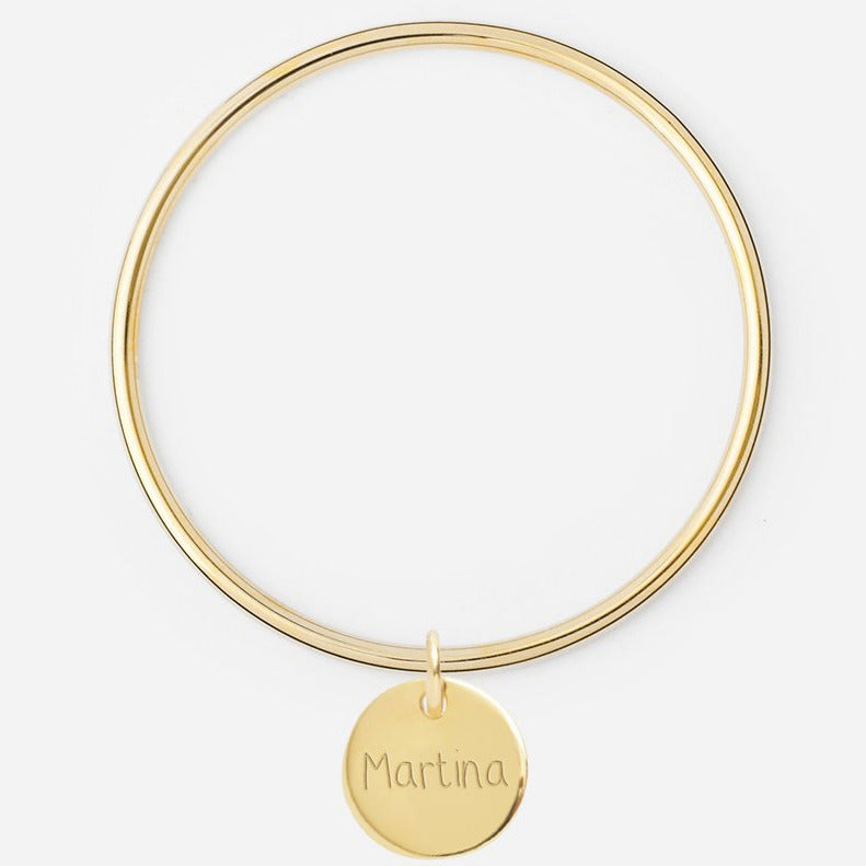 Pulsera Aro Rígido Personalizado con Baño de oro y una medalla