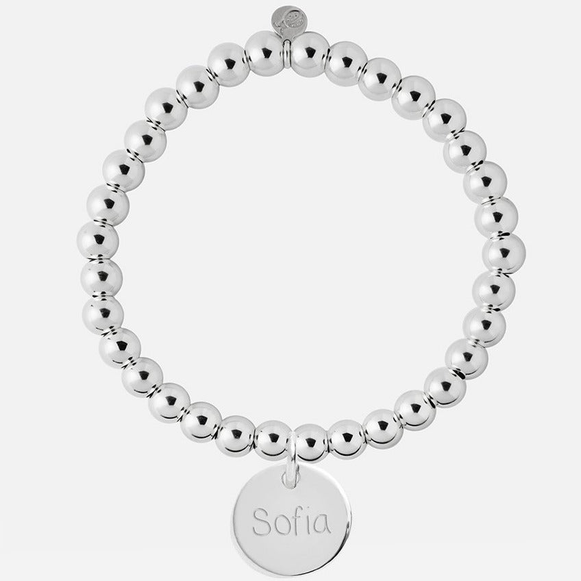 Pulsera Personalizada con Bolitas de Plata Grandes con una medalla