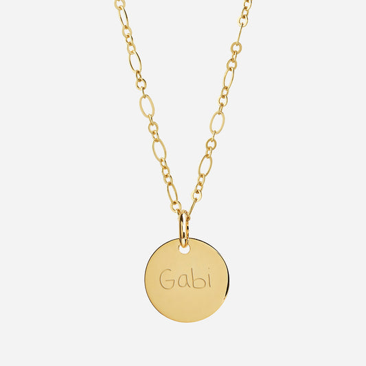 Collar Personalizado con Cadena Alternada y Medalla Mediana Fina con Baño de Oro Grabada