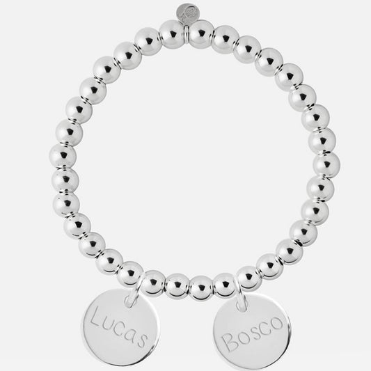 Pulsera Personalizada con Bolitas de Plata Grandes con dos medallas