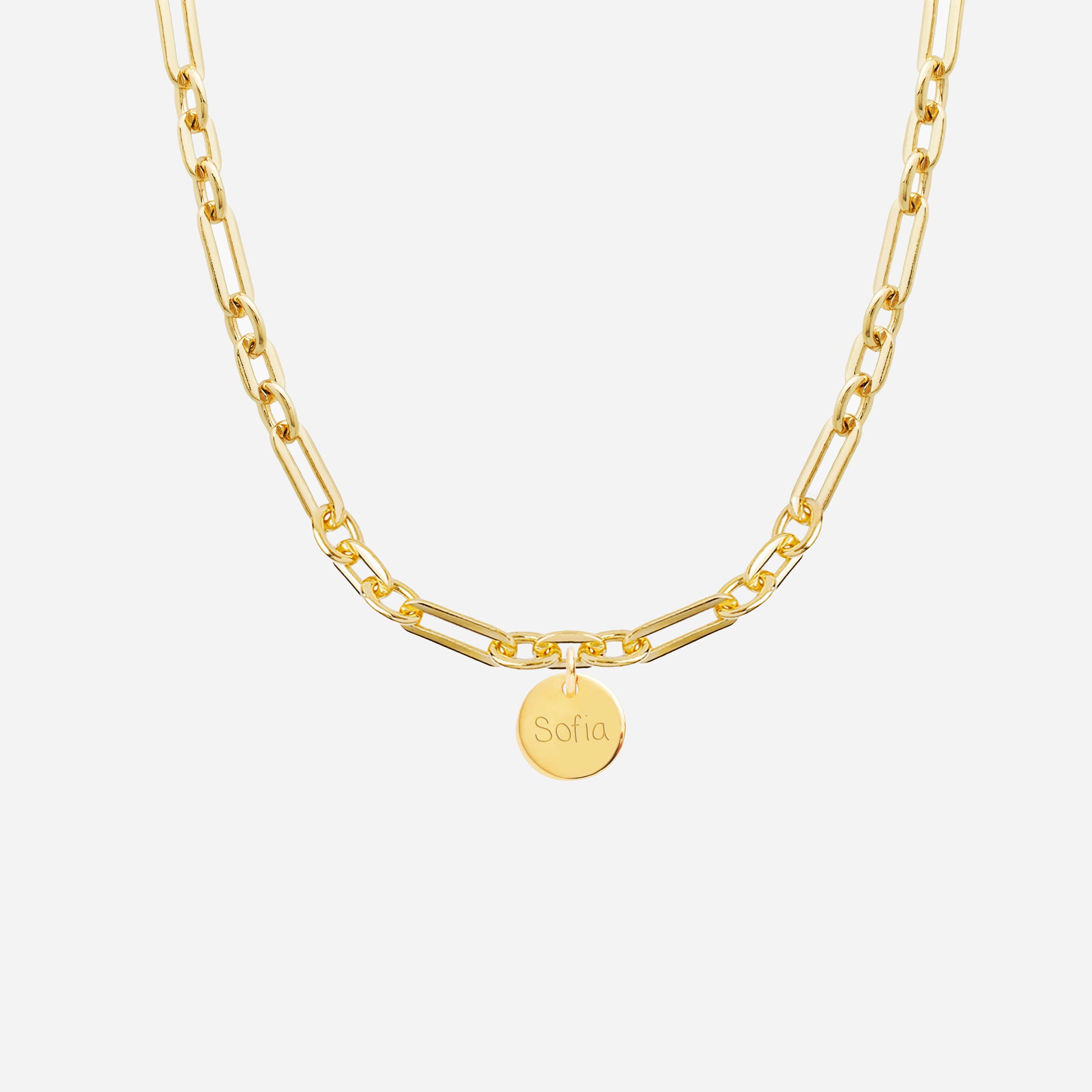 Collar Personalizado con Cadena Alternada con Baño de oro y una medalla