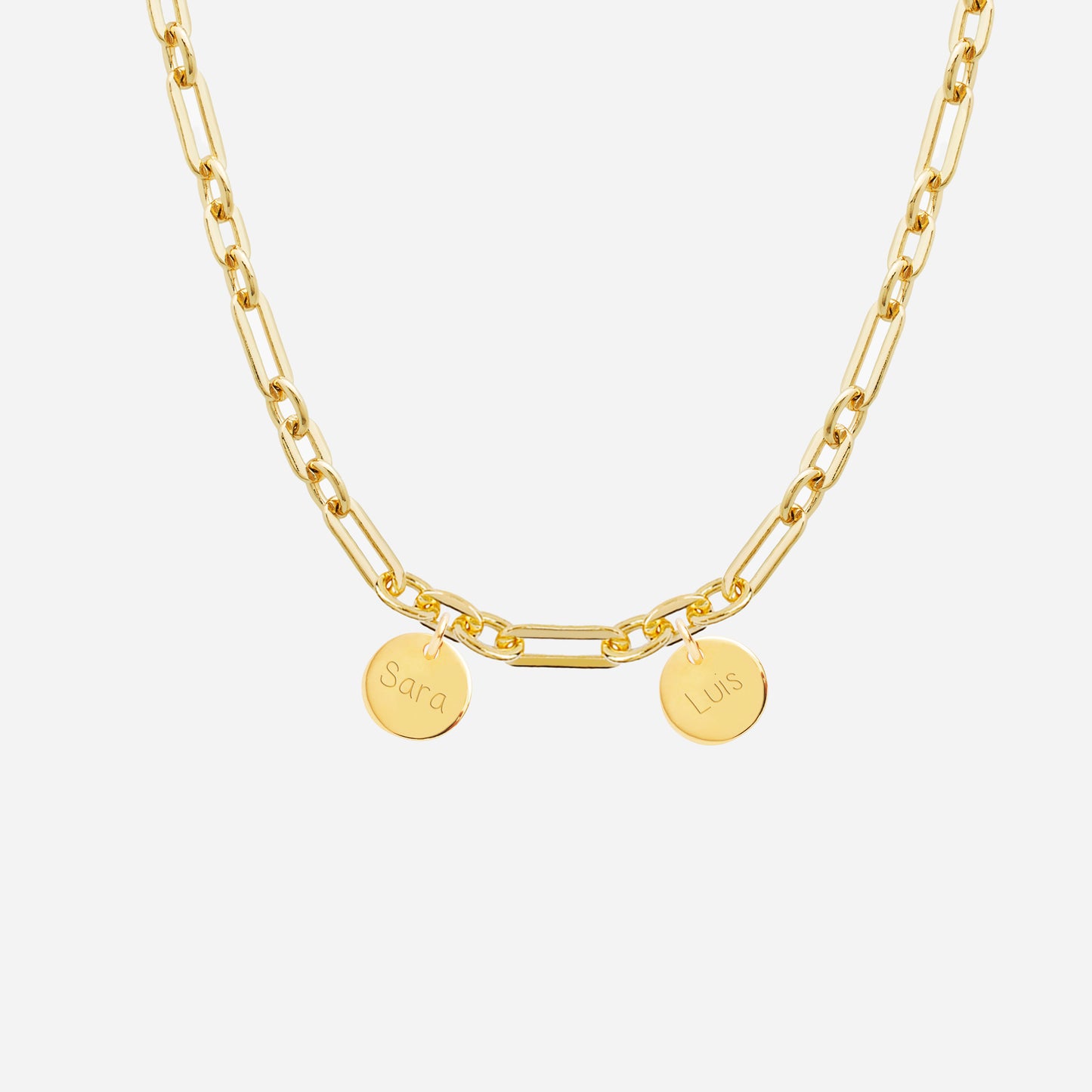 Collar Personalizado con Cadena Alternada con Baño de oro y dos medallas