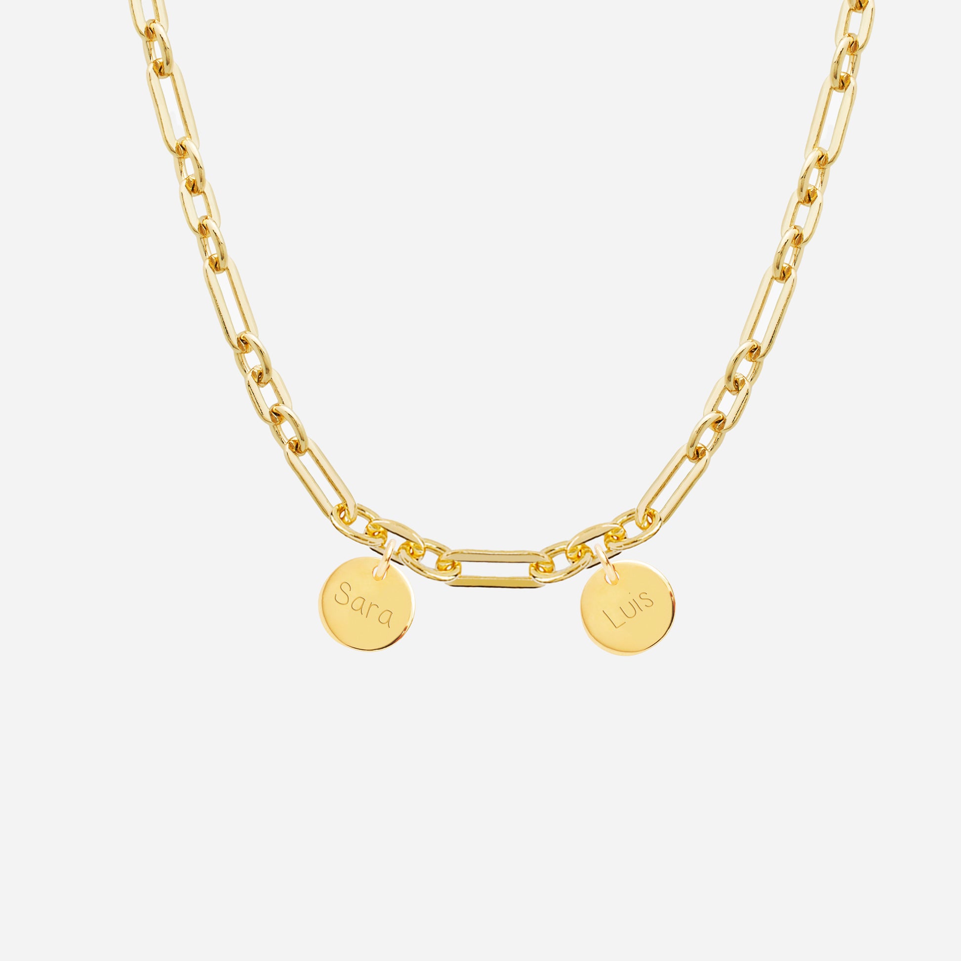 Collar Personalizado con Cadena Alternada con Baño de oro y dos medallas